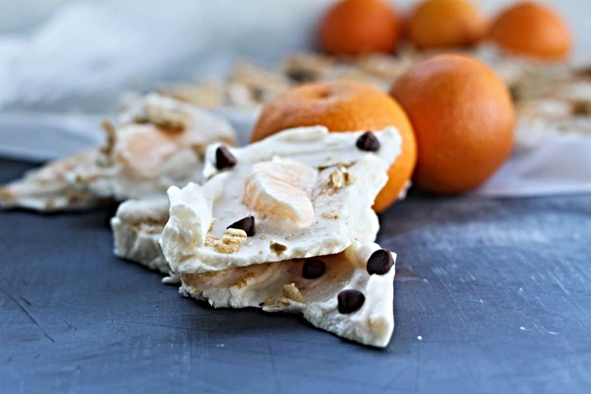 Frozen Yogurt Bark with mandarins