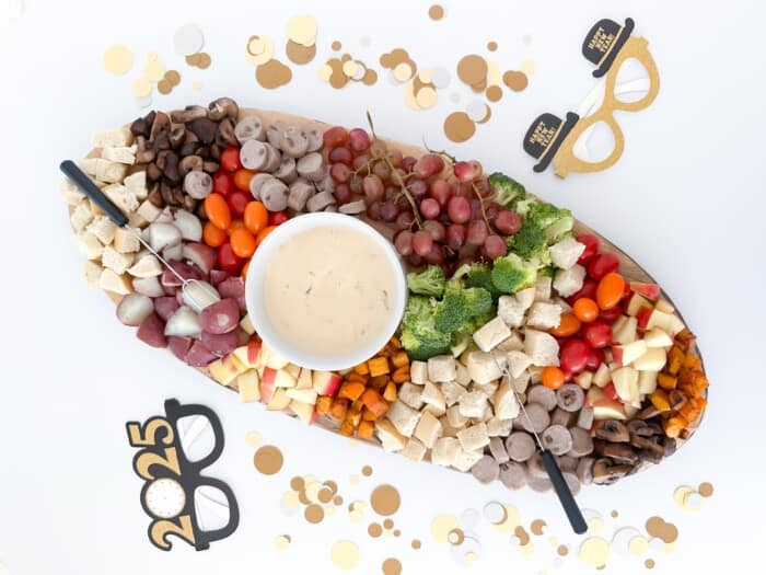 Cheese Fondue New Years charcuterie board