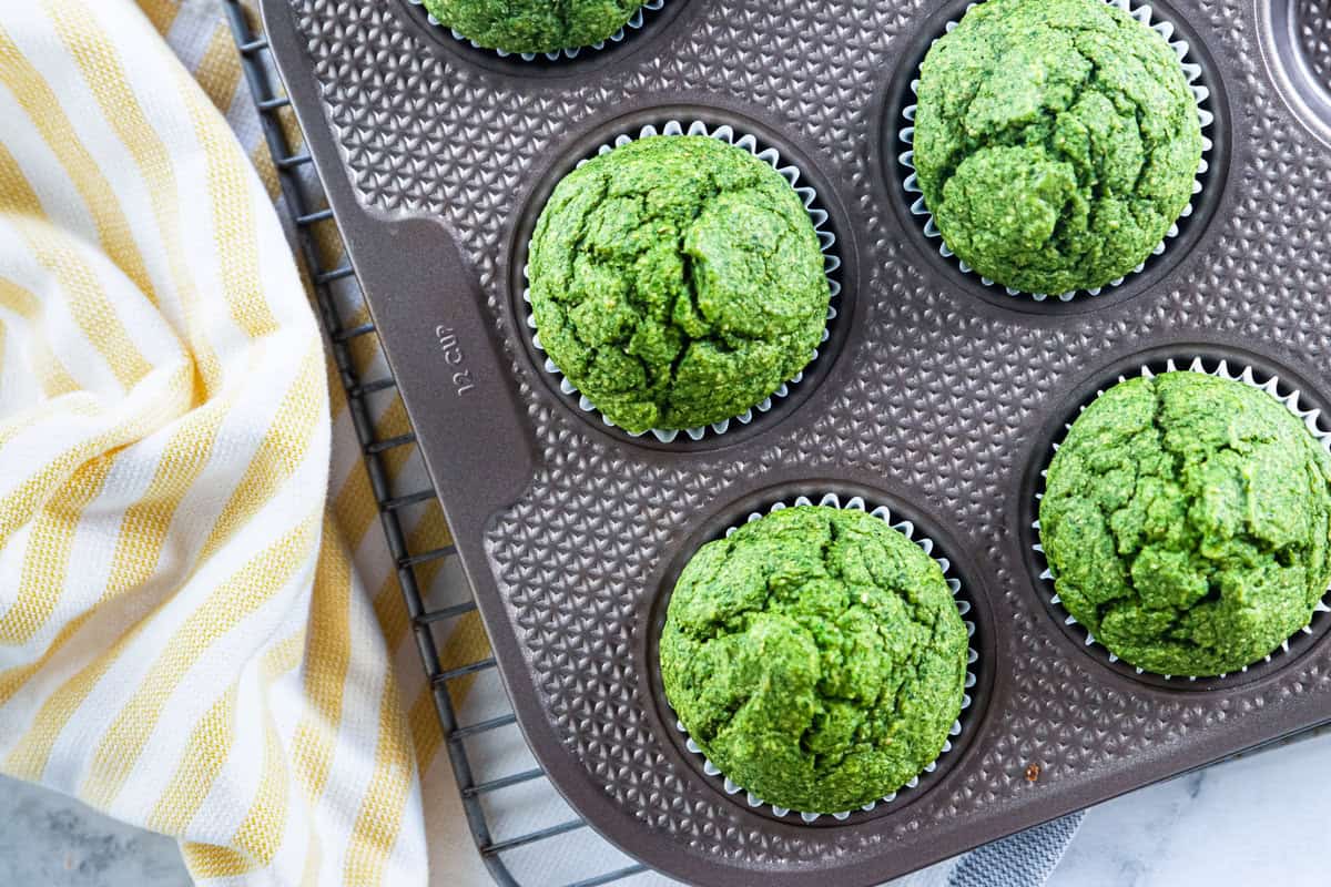 Spinach muffins on a tray