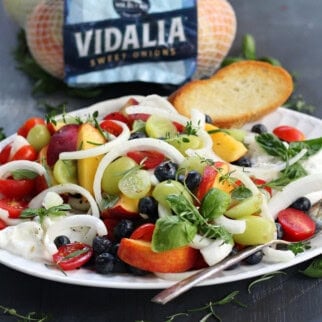 tomato peach onion burrata salad