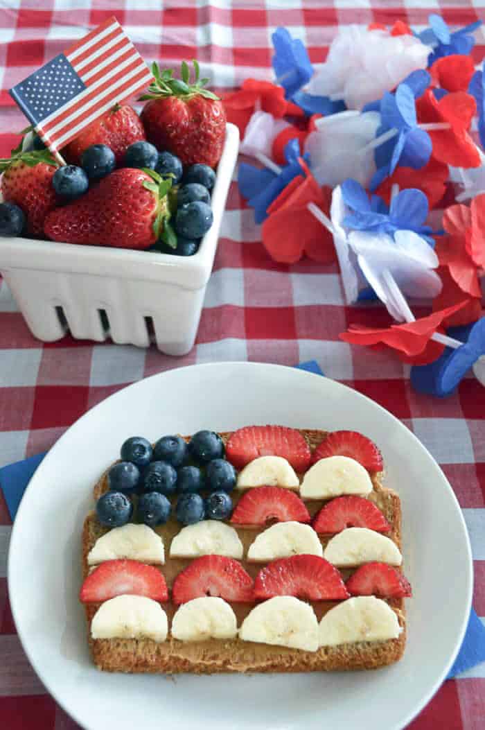 American Flag Toast with Banana and Blueberries