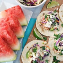 Baked Fish Tacos with Watermelon Rind Slaw